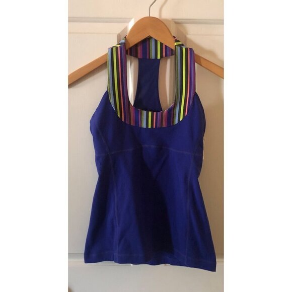Womens Lululemon Scoop Neck Tank Royal Blue and Stripes Size 4 - Picture 2 of 11